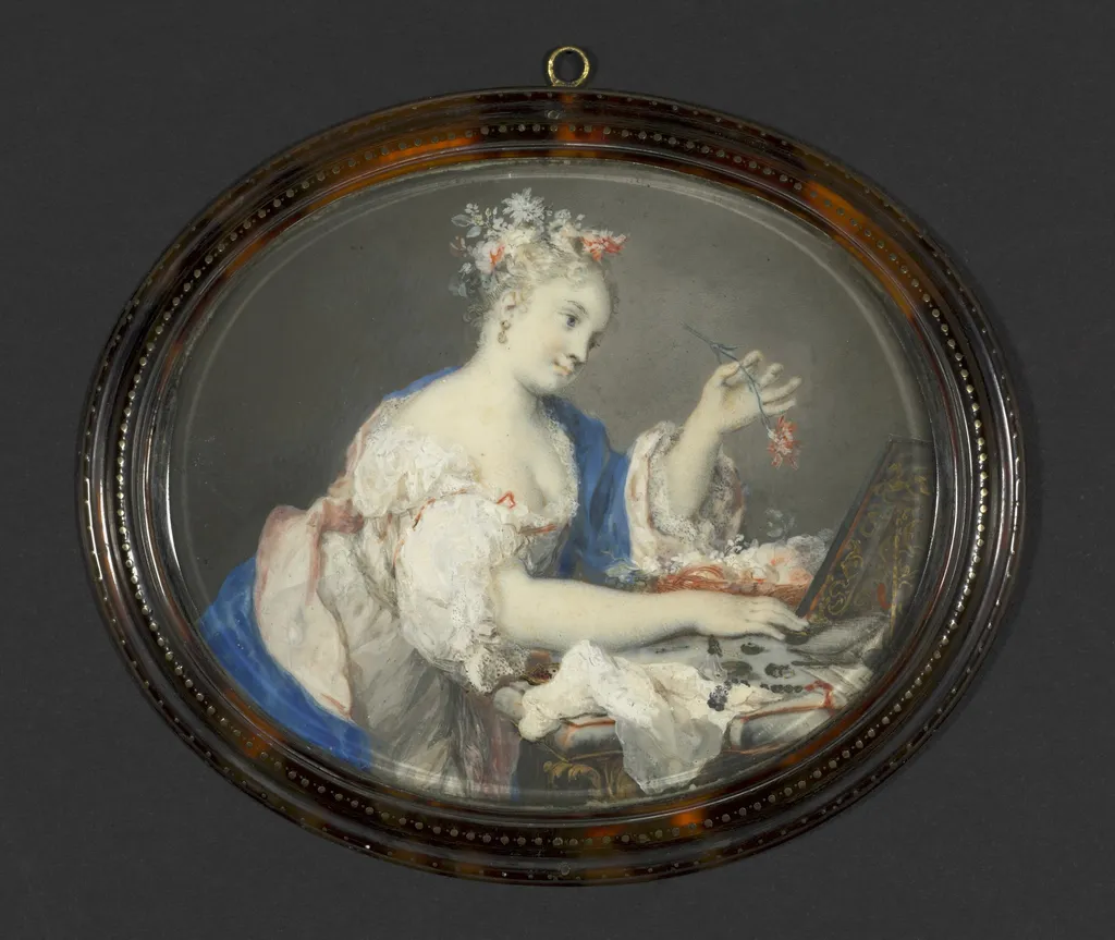 A Woman Putting Flowers in Her Hair, unspecified, 1705
