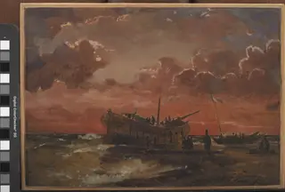 A Wreck on the West Coast of Jutland at Sunset