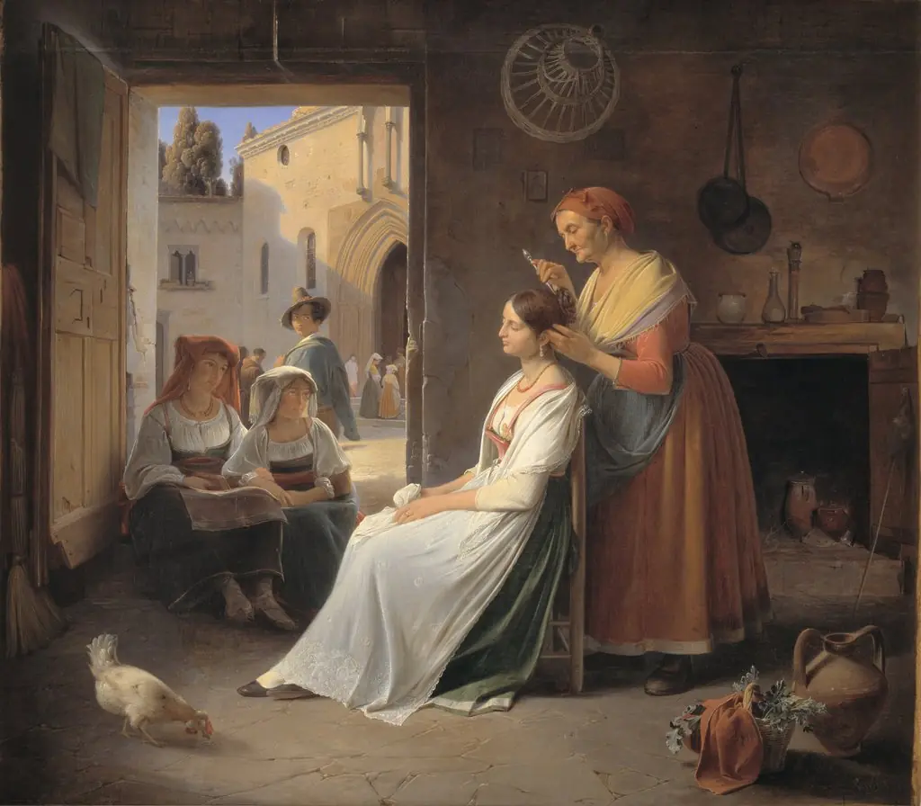 A Young Italian Woman being  Adorned by her Mother