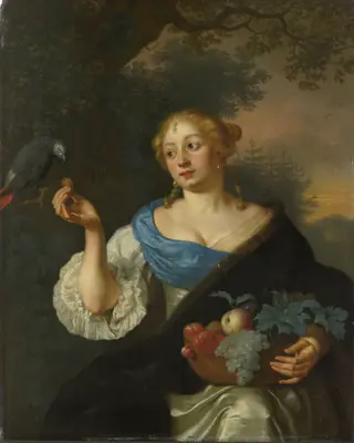 A young woman with a parrot, by Ary de Vois