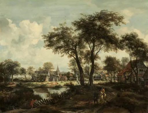 Village near a Pool, by Meindert Hobbema, oil, 1670
