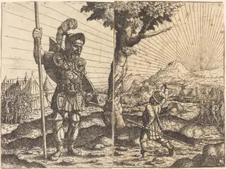 David and Goliath, by Hanns Lautensack, ink, 1551