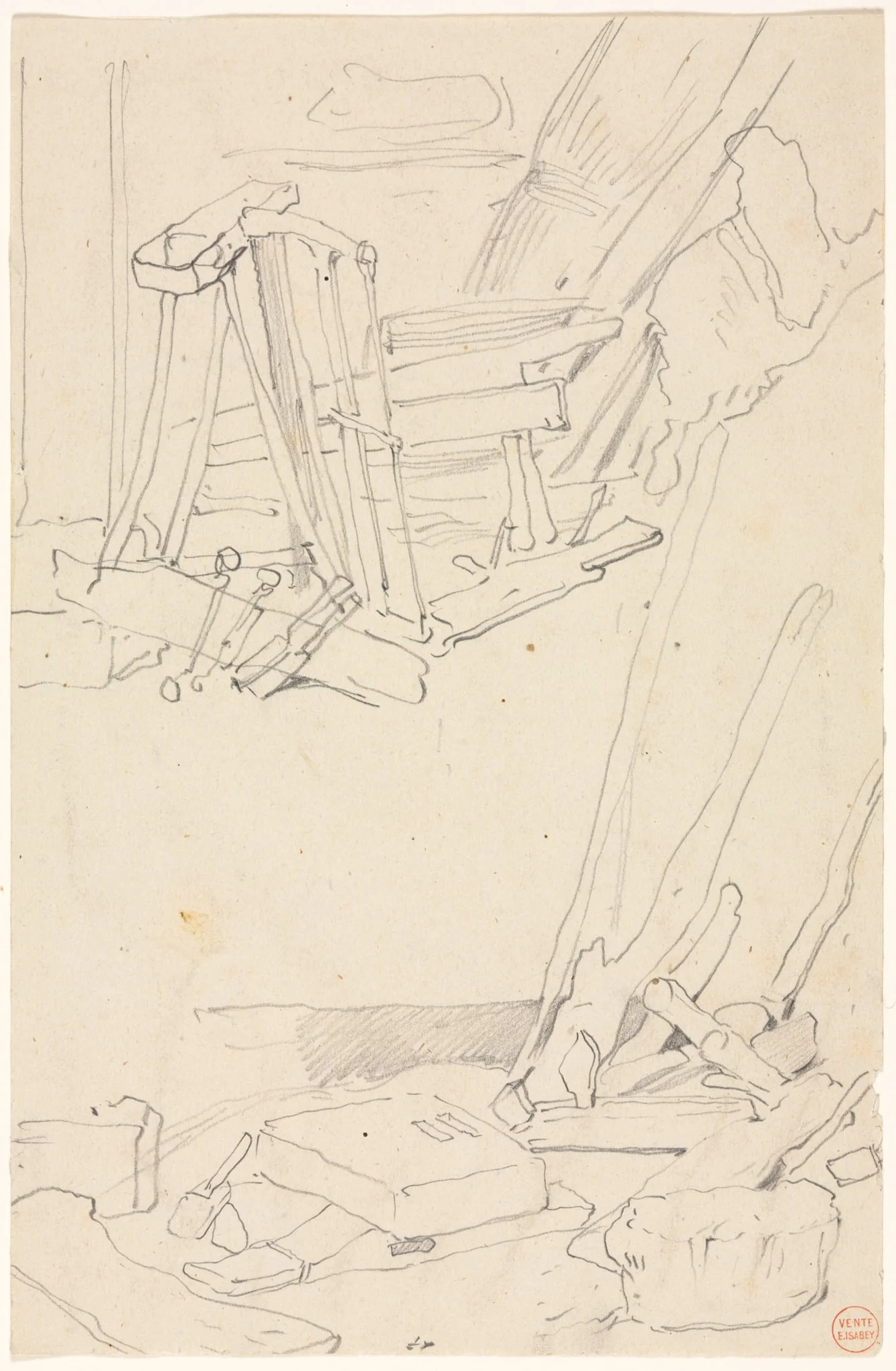Studies of Wood and Farm Implements, detail