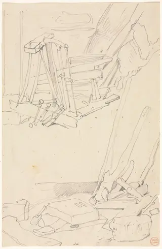 Studies of Wood and Farm Implements, by Eugène Isabey, 1855