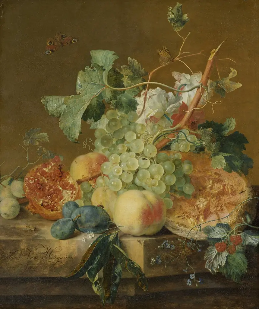 Still Life with Fruit, by Jan van Huysum, oil, 1730