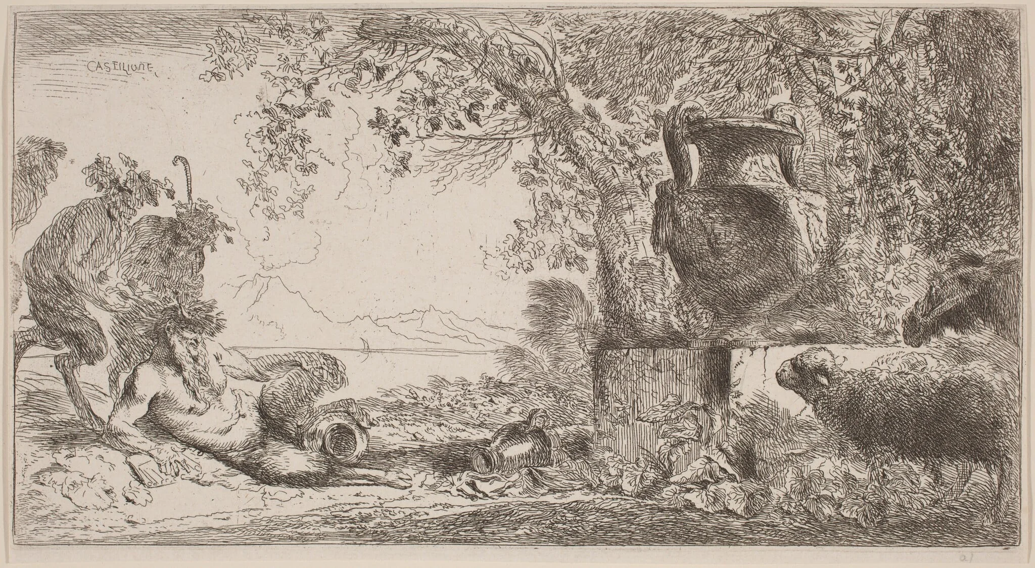 Pan Reclining before a Large Vase, detail