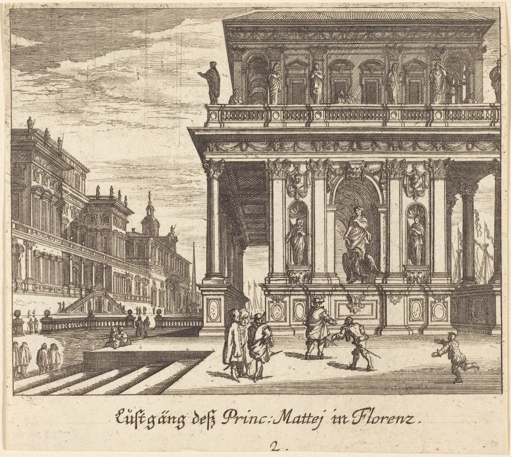 Palace, Florence, by Melchior Küsel, ink, 1681