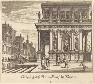 Palace, Florence, by Melchior Küsel, ink, 1681