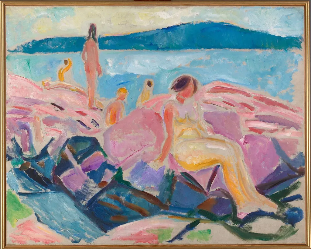 Midsummer, by Edvard Munch, oil, 1915