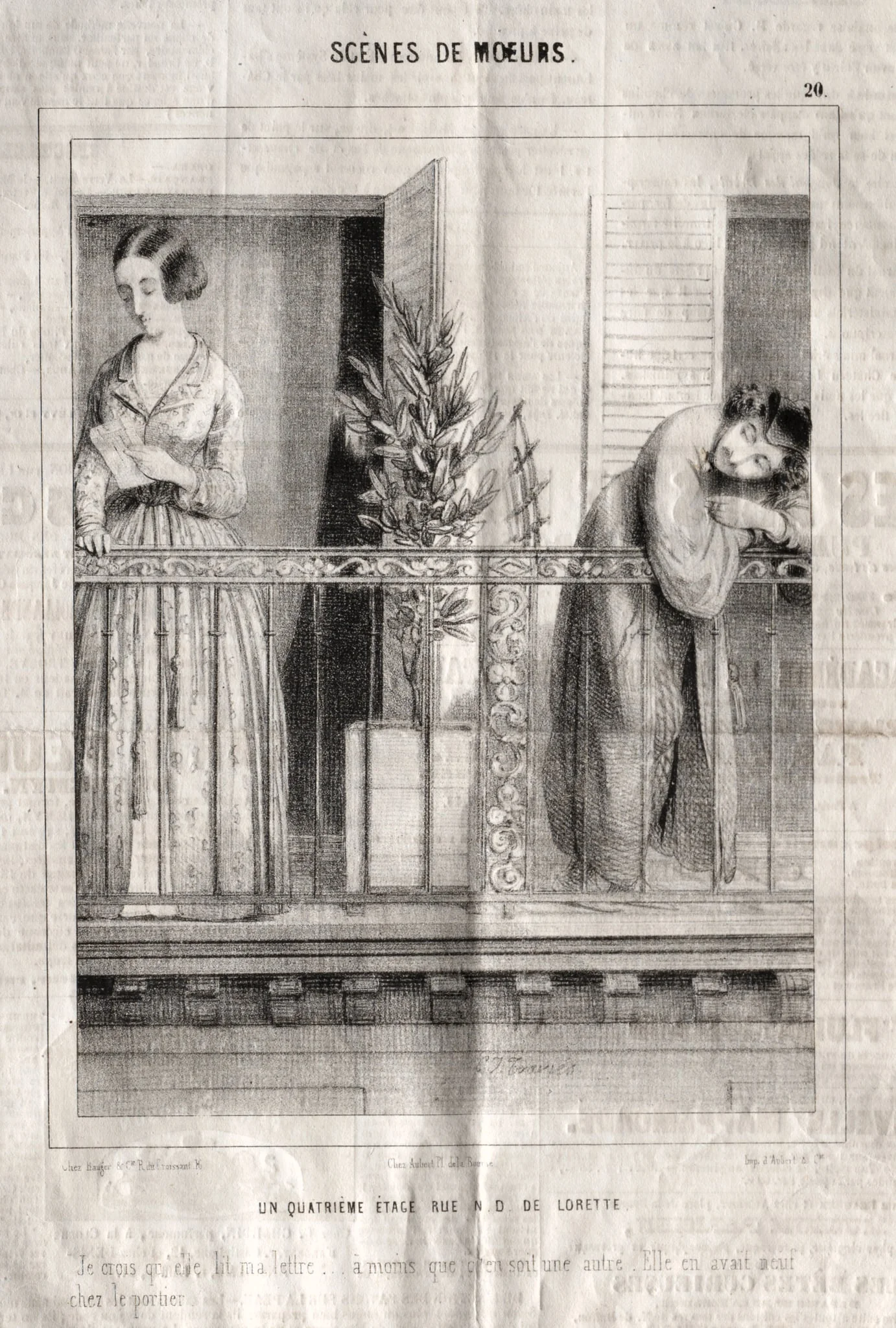 Scènes de moeurs: Un quatrieme étage rue N. D. de Lorette. Je crois qu'elle lit ma lettre...à moins que c'en soit une autre. Elle en avait neuf chez le portier, detail
