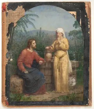 Olieskitse til Jesus og Samaritanerinden ved brønden, by Anton Dorph, unspecified, 1896