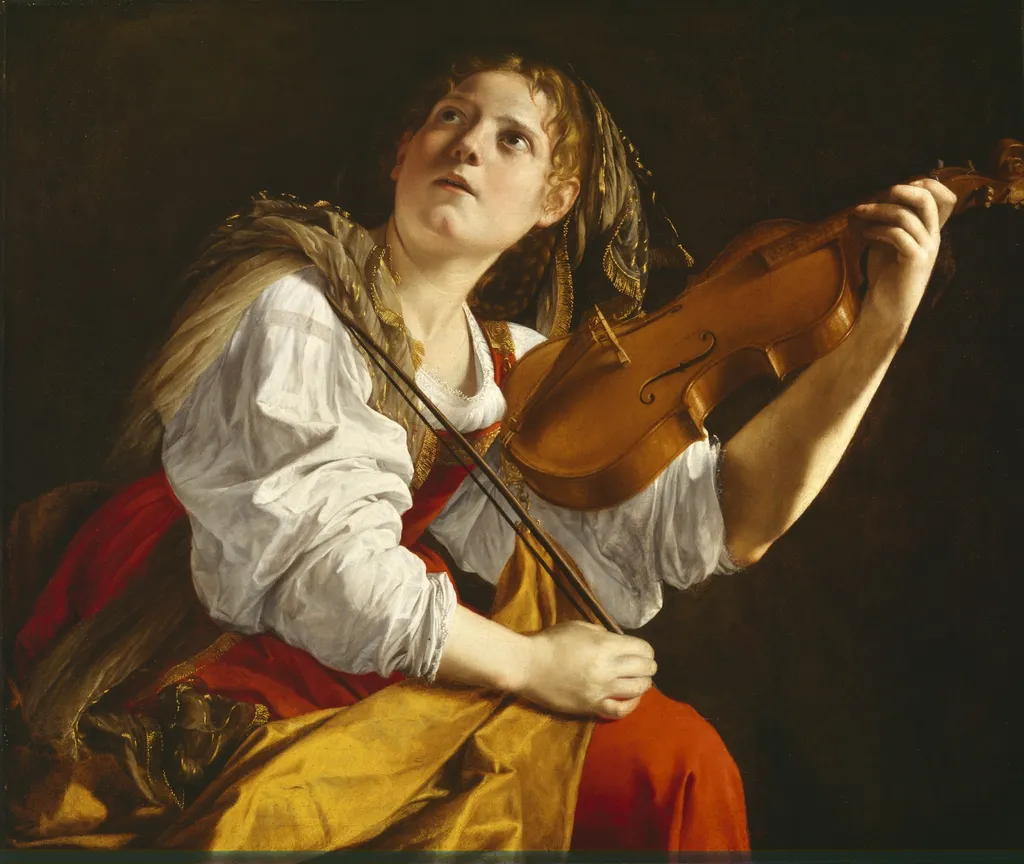 Young Woman Playing a Violin, by Orazio Gentileschi, oil, 1621