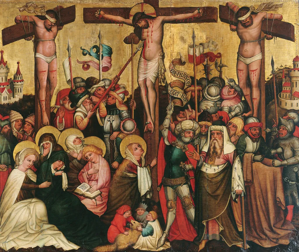 The crucifixion, by Meister von Laufen, oil, 1457