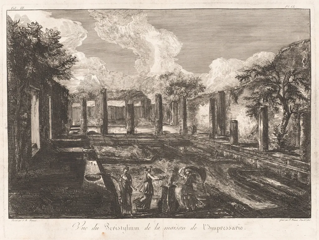 Vue du Peristylium de la maison de l'Impressario, by Francesco Piranesi, ink, 1805