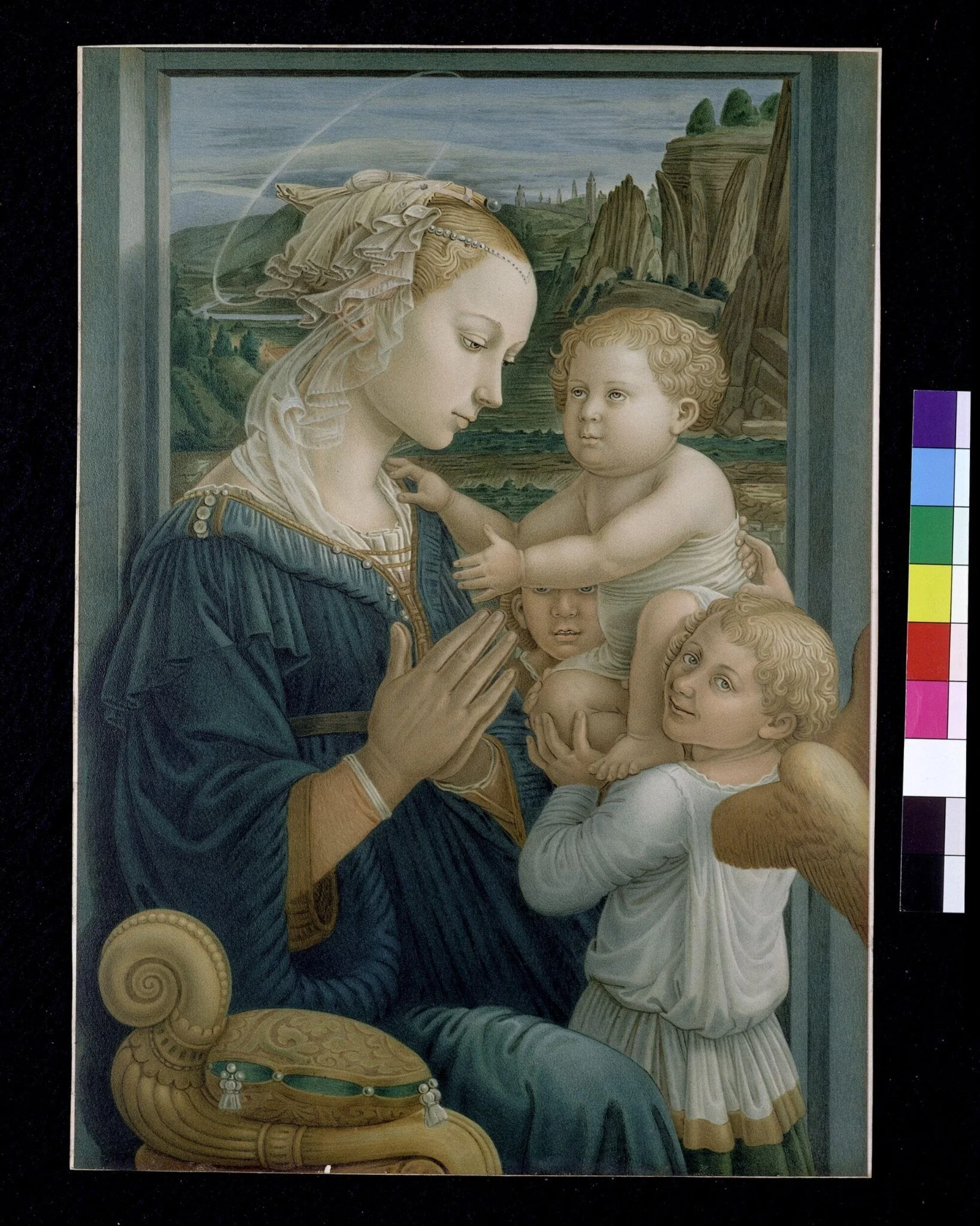 Virgin and Child with an angel, detail