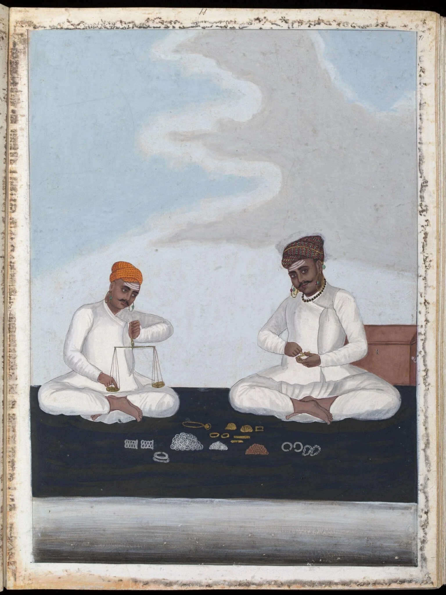 Two shroffs or cash-keepers, detail