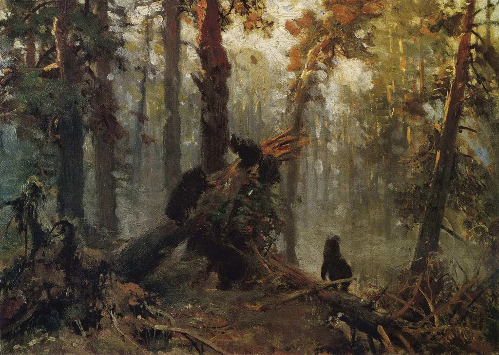 Morning in a Pine Forest. Sketch, by Ivan Shishkin, oil, 1895