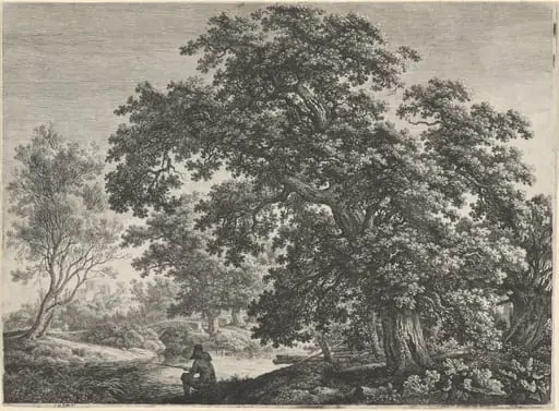 Giant Oak with a Seated Fisherman, by Carl Wilhelm Kolbe, ink, 1797