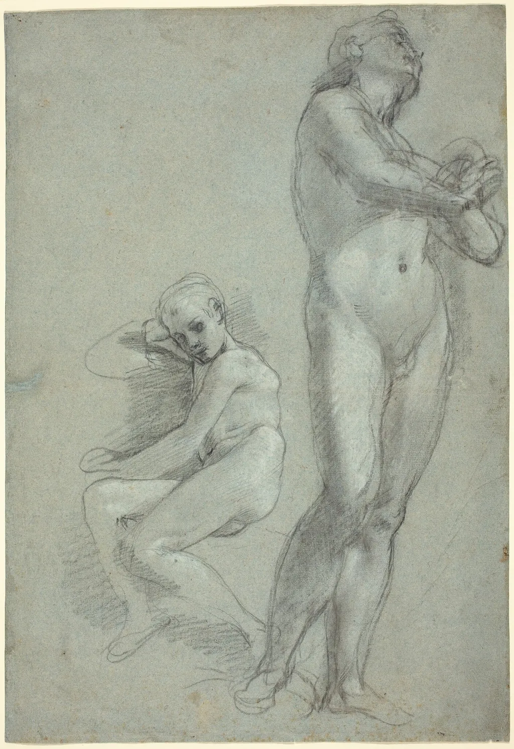 Two Nude Youths [recto], by Federico Barocci, chalk, 1566
