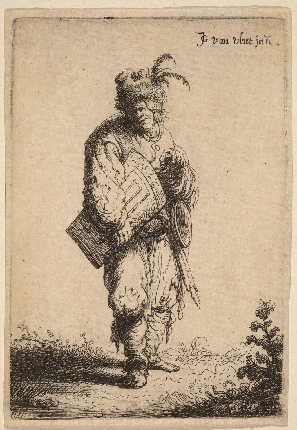 The Hurdy-Gurdy Player, by Johannes van Vliet, ink, 1632