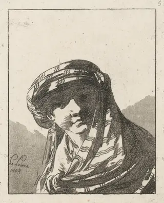 Head of a Young Woman, by Jean-Baptiste Le Prince, ink, 1768
