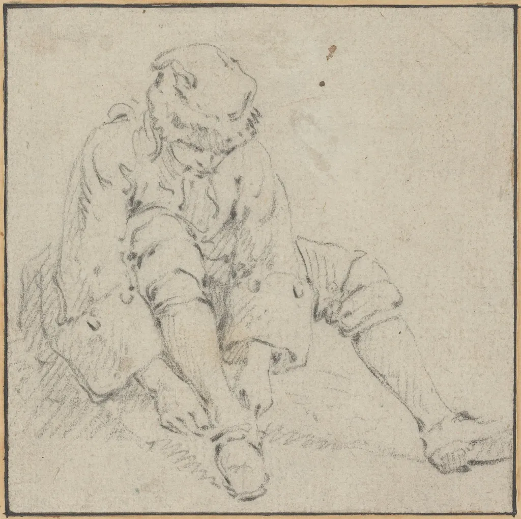 Man Pulling on His Shoe, by Jean-Baptiste Le Prince, chalk, 1762