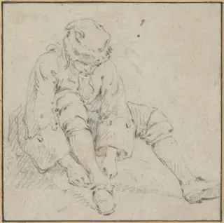 Man Pulling on His Shoe, by Jean-Baptiste Le Prince, chalk, 1762