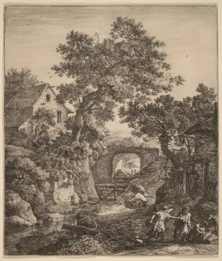 Landscape with the Circumcision of Moses' Son, by Anthonie Waterloo, ink, 1650
