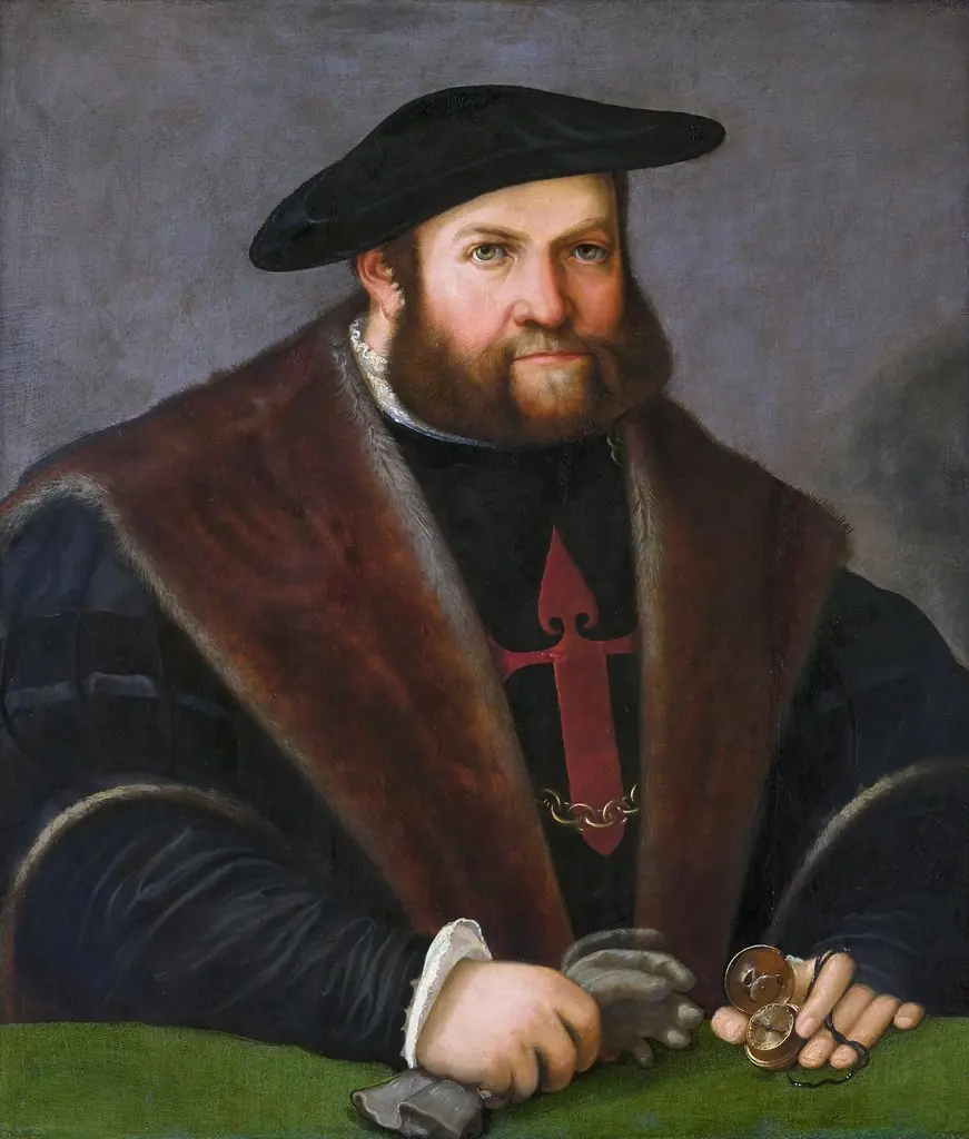 Ulrich Ehinger as Knight of the Order of Santiago, by Christoph Amberger, wood, 1530