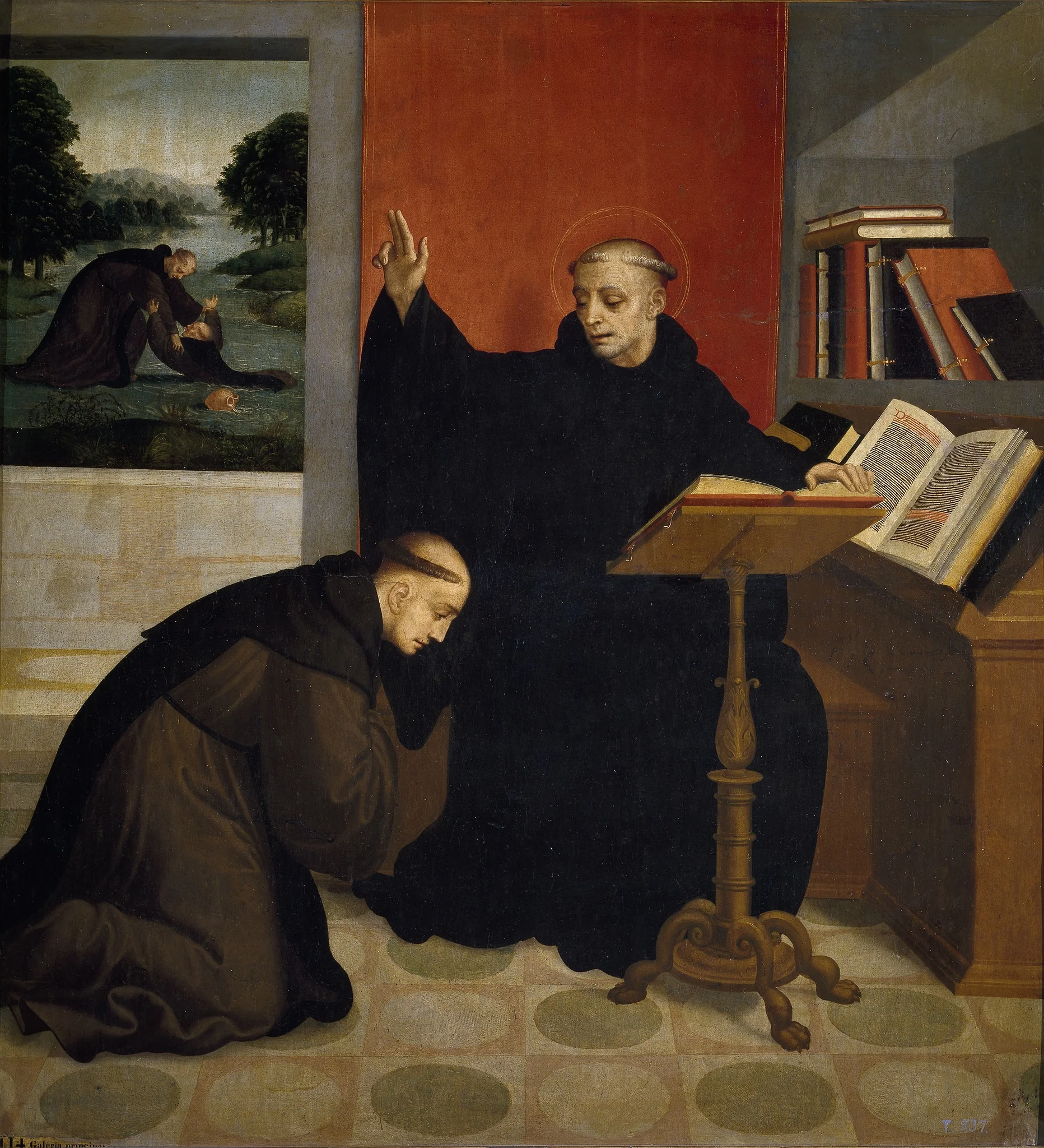 San Benito bendiciendo a San Mauro, detail