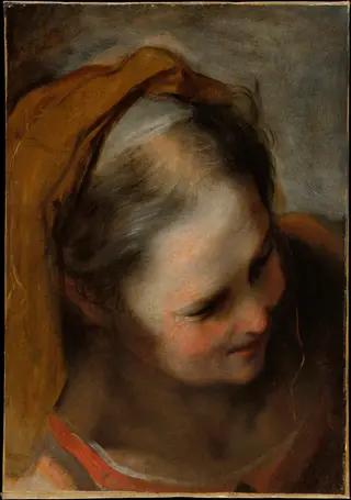 Head of an Old Woman Looking to Lower Right (Saint Elizabeth), by Federico Barocci, unspecified, 1592