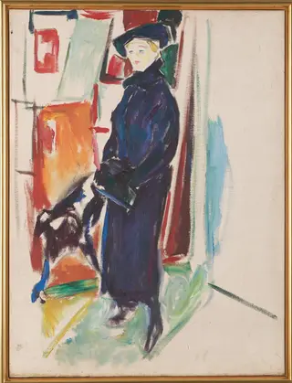 Model with Hat and Coat, by Edvard Munch, oil, 1916
