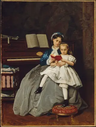 Reading Lesson, by Auguste Toulmouche, oil, 1865