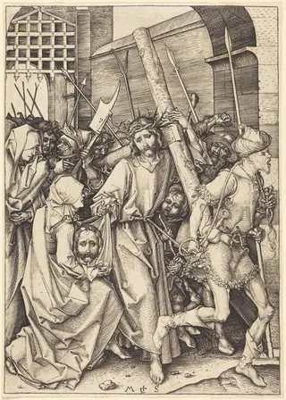 The Bearing of the Cross with Saint Veronica, by Martin Schongauer, ink, 1480