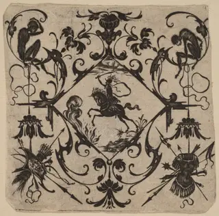 Ornament with Grotesque, by Master CR, ink, 1616