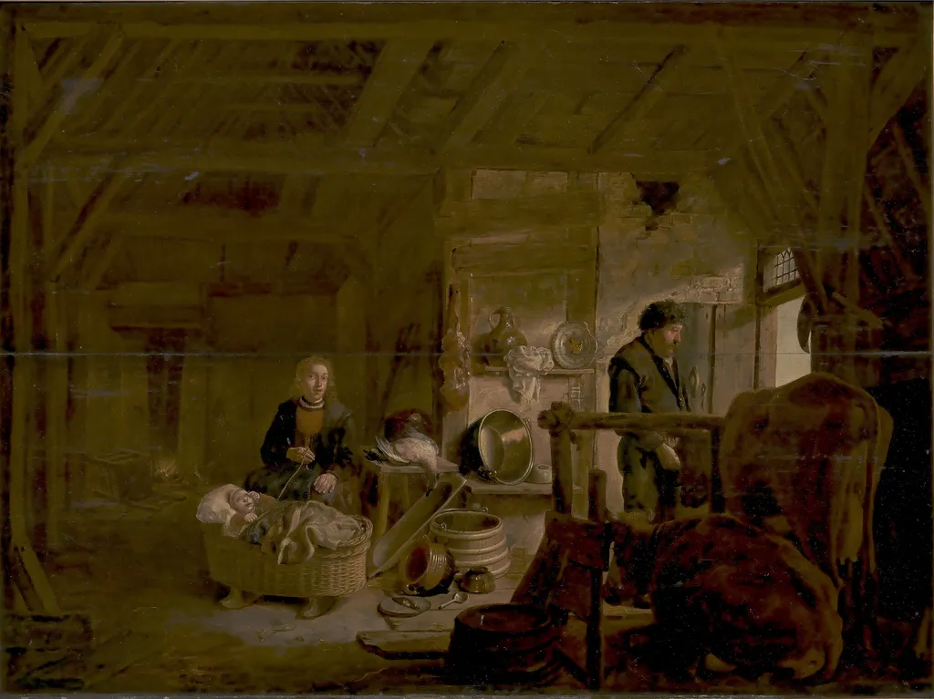 Interior of a Cottage, by Govert Dircksz. Camphuysen, unspecified, 1655