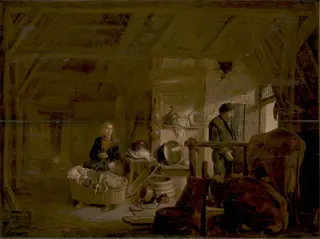 Interior of a Cottage, by Govert Dircksz. Camphuysen, unspecified, 1655