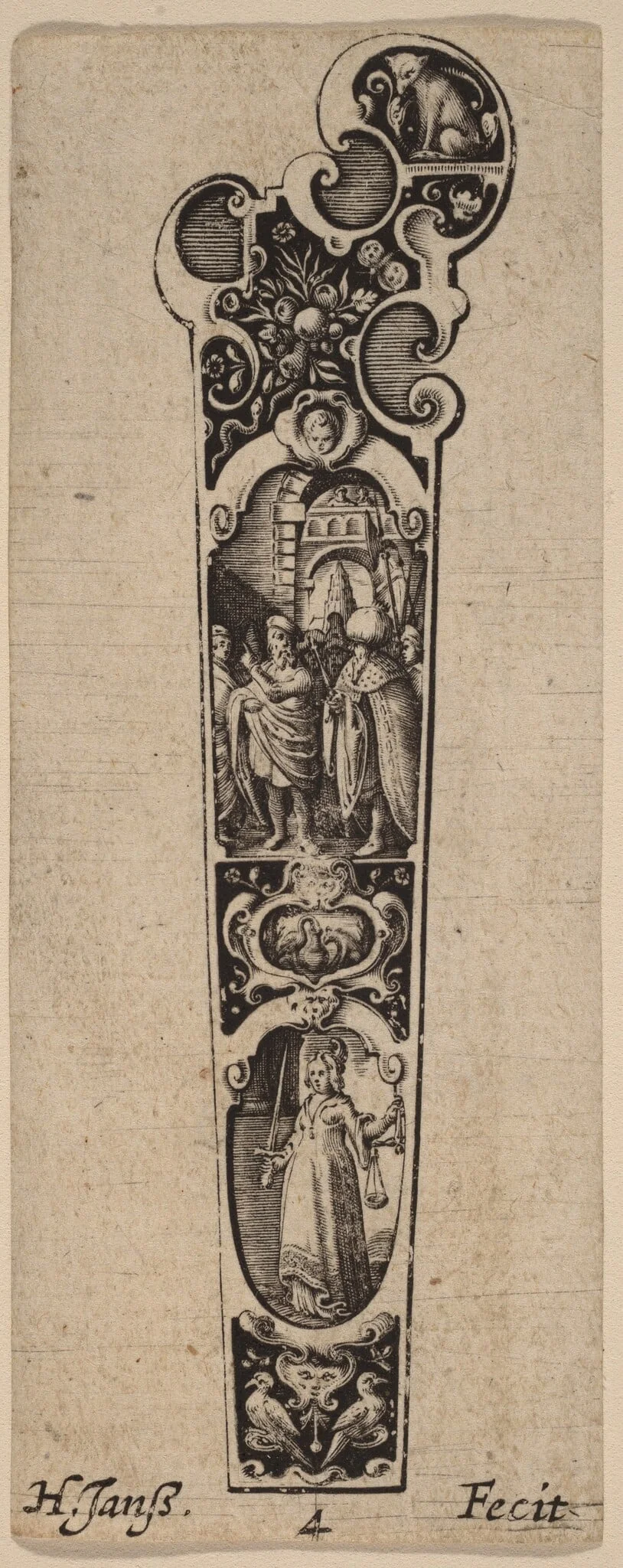 Handle for Knife or Fork, Ornamented with Figures, detail