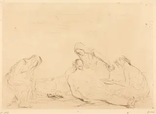 Pietà (3e planche) (Pietà) (third plate), by Jean-Louis Forain, ink, 1910