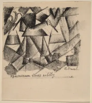 A Peasant Woman Goes for Water, by Kazimir Malevich, ink, 1913