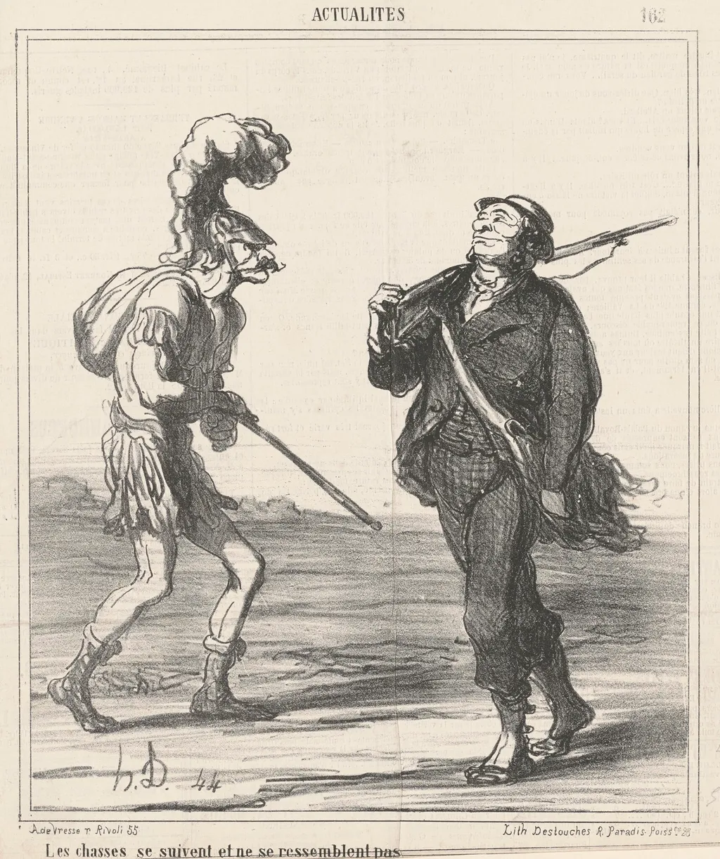 Les chasses ... ne se ressemblent pas, by Honoré Daumier, ink, 1866