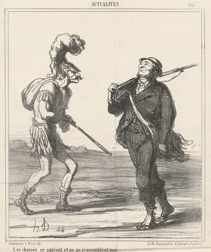 Les chasses ... ne se ressemblent pas, by Honoré Daumier, ink, 1866