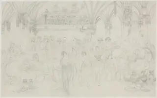Interior: Dancing Girls Entertaining Chieftains, by Rodolphe Bresdin, graphite, 1870