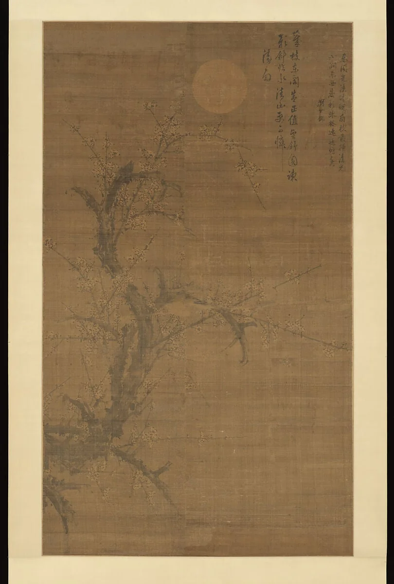 明 劉世儒 月下雪梅圖 軸|Flowering Plum in Moonlight and Snow, detail