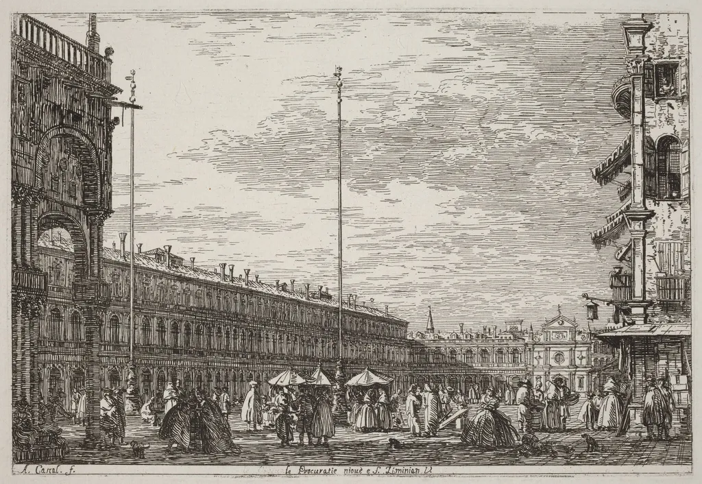 Le Procuratie niove e S. Ziminian V. [upper right], by Canaletto, ink, 1740