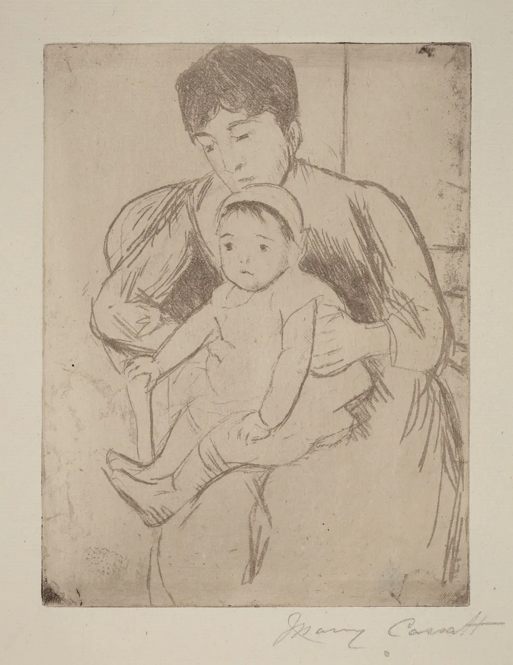 Preparing Bill for an Outing, by Mary Cassatt, ink, 1889