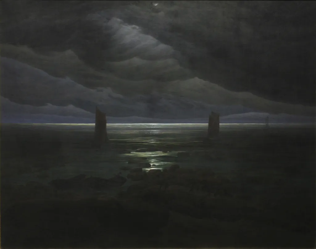 Sea Shore in Moonlight, by Caspar David Friedrich, oil, 1835