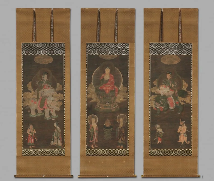 Shakyamuni Triad: Buddha Attended by Manjushri and Samantabhadra, detail