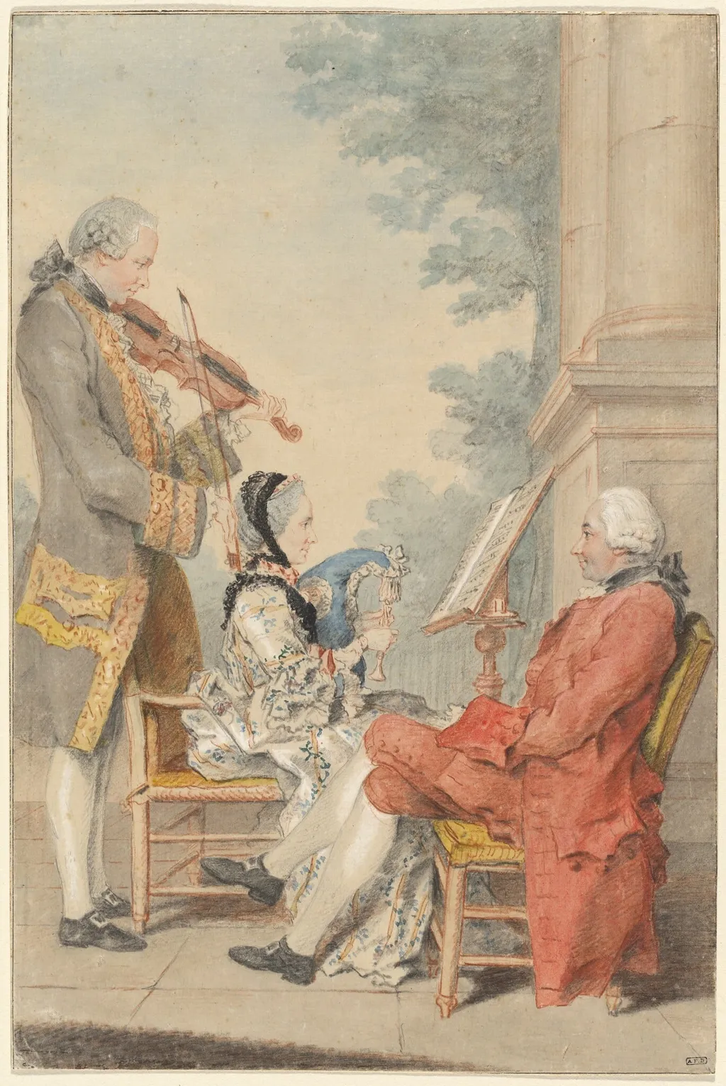 Monsieur and Madame Blizet with Monsieur Le Roy the Actor, by Carrogis, Louis de, called Carmontelle, chalk, 1765