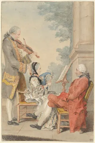 Monsieur and Madame Blizet with Monsieur Le Roy the Actor, by Carrogis, Louis de, called Carmontelle, chalk, 1765